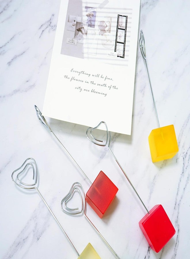 TFu 10 pcs Paper Clip Hoder for Desk, Table Number Card Hoders Polaroid Photo Clip Stand for Postcard Picture Memo Menu Monmory Photo Christmas Wedding Number Card Display with Colorful Cube Base - Image 5